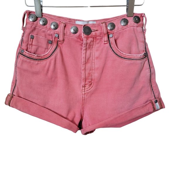 One Teaspoon Coral Studded High Waist Bandits Denim Jean Shorts